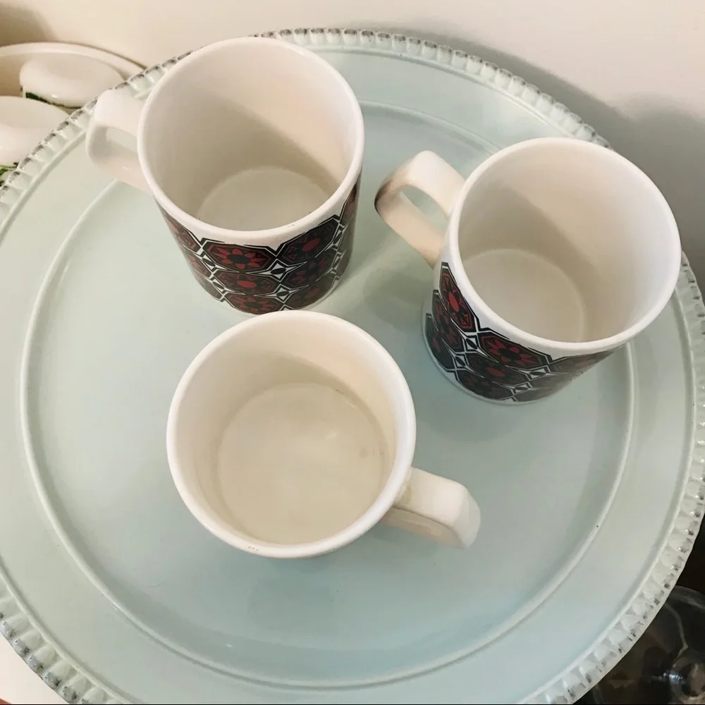 Set of 3 Staffordshire Potteries Mid Century Mugs red